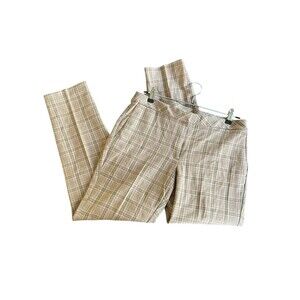 J. JILL Premium Bi-Stretch Plaid Ankle Pants Flat Front‎ Slim Leg Black Size 8